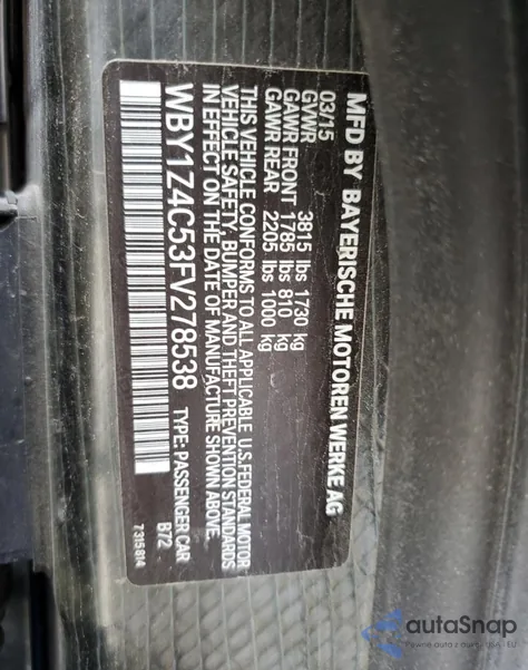 2015 BMW I3 Rex from USA, damaged, VIN WBY1Z4C53FV278538